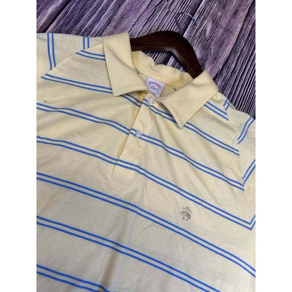 Brooks Brothers 346 Yellow Blue Striped Short Sleve Polo Shirt Button Up Mens XL